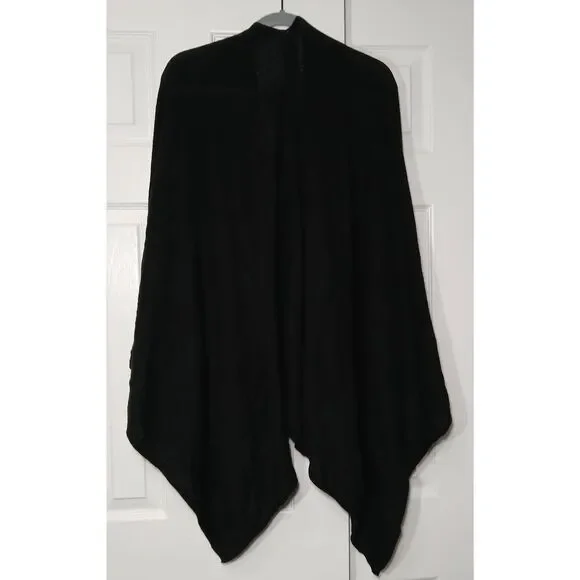 Womens xl one size fits all 100% cashmere lightweight poncho black throw shawl - Picture 5 of 8